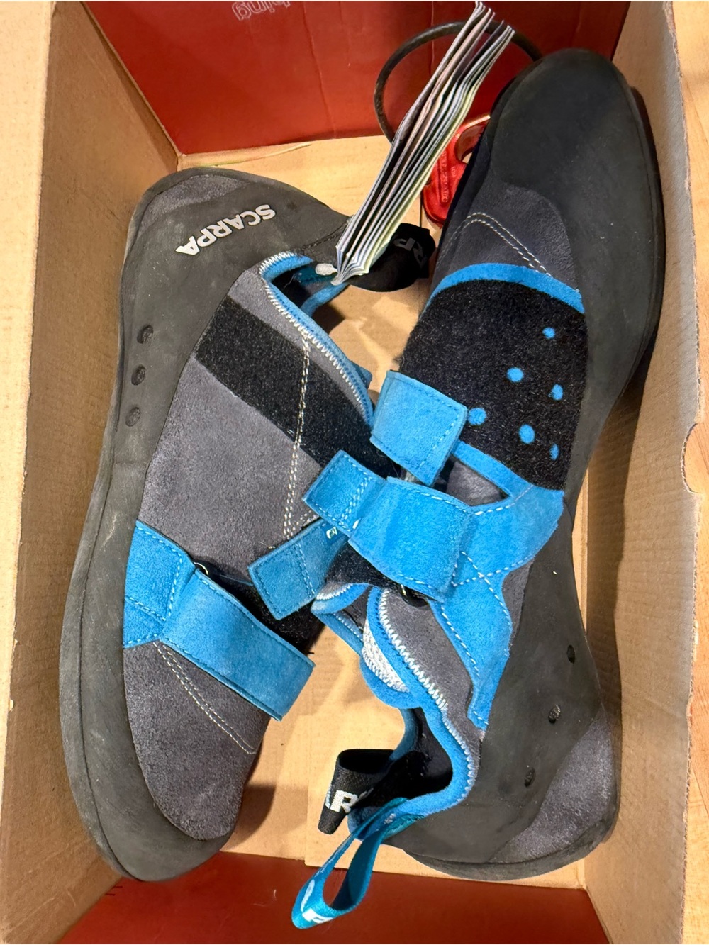 Scarpa men’s climbing shoes.  Suede, size 46.5